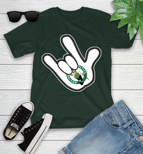Boston Celtics NBA Basketball Mickey Rock Hand Disney Youth T-Shirt 5