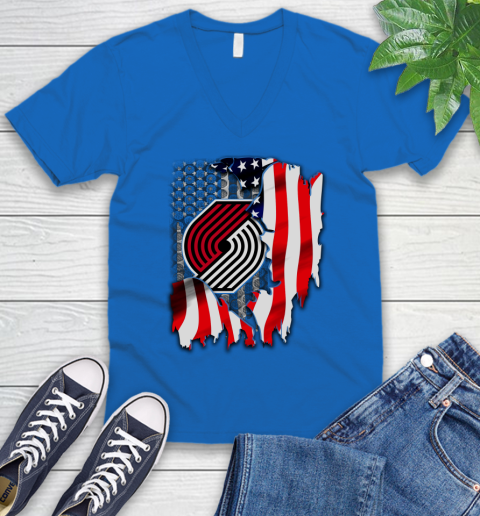 Portland Trail Blazers NBA Basketball American Flag V-Neck T-Shirt 5