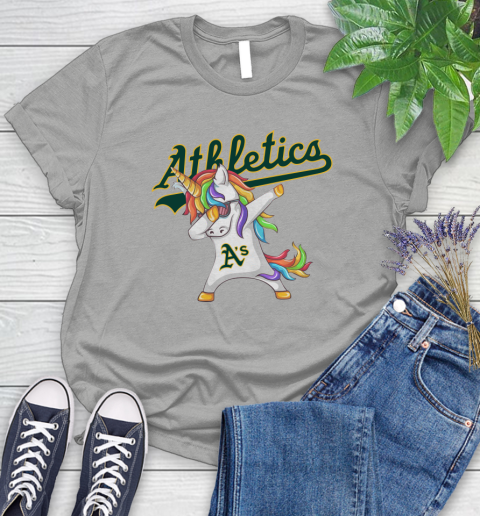 Oakland Athletics MLB Baseball Funny Unicorn Dabbing Sports Women's T-Shirt 10