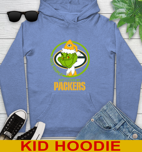 Green Bay Packers NFL Christmas Grinch I Hate People But I Love My Favorite Football Team Youth Hoodie 12
