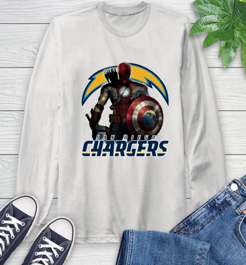 NFL Captain America Thor Spider Man Hawkeye Avengers Endgame Football San Diego Chargers Long Sleeve T-Shirt