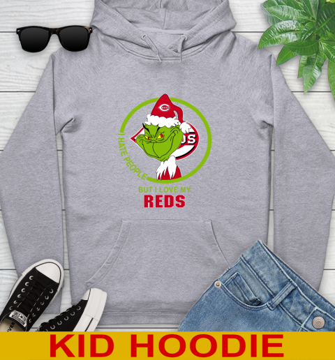 Cincinnati Reds MLB Christmas Grinch I Hate People But I Love My Favorite Baseball Team Youth Hoodie 6