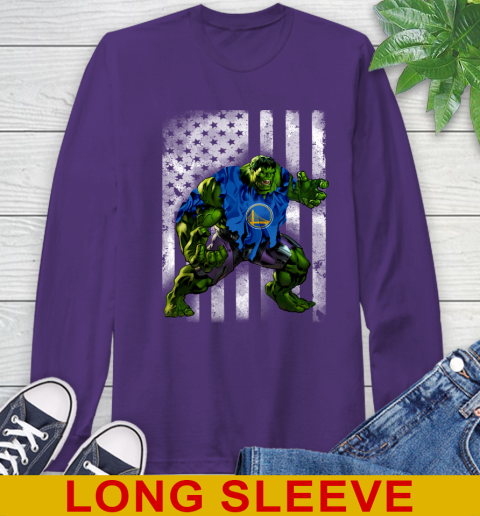Golden State Warriors Hulk Marvel Avengers NBA Basketball American Flag Long Sleeve T-Shirt 5