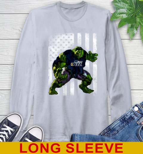 Utah Jazz Hulk Marvel Avengers NBA Basketball American Flag Long Sleeve T-Shirt 6