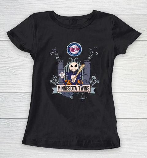 MLB Minnesota Twins Baseball Jack Skellington Halloween Women's T-Shirt