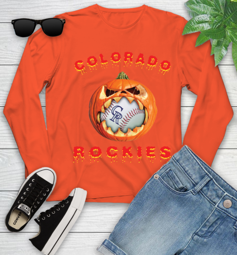 MLB Colorado Rockies Halloween Pumpkin Baseball Sports Youth Long Sleeve 4