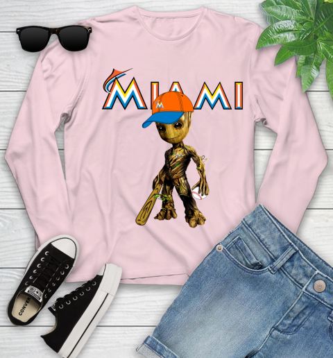 MLB Miami Marlins Groot Guardians Of The Galaxy Baseball Youth Long Sleeve 10