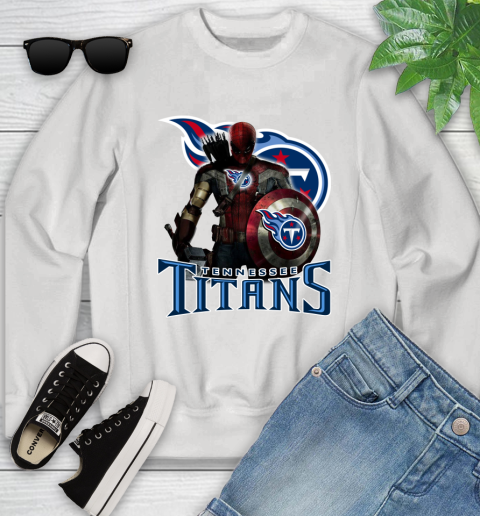 NFL Captain America Thor Spider Man Hawkeye Avengers Endgame Football Tennessee Titans Youth Sweatshirt