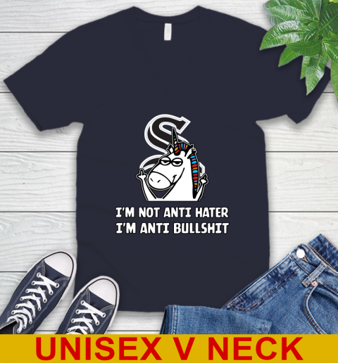 Chicago White Sox MLB Baseball Unicorn I'm Not Anti Hater I'm Anti Bullshit V-Neck T-Shirt 3