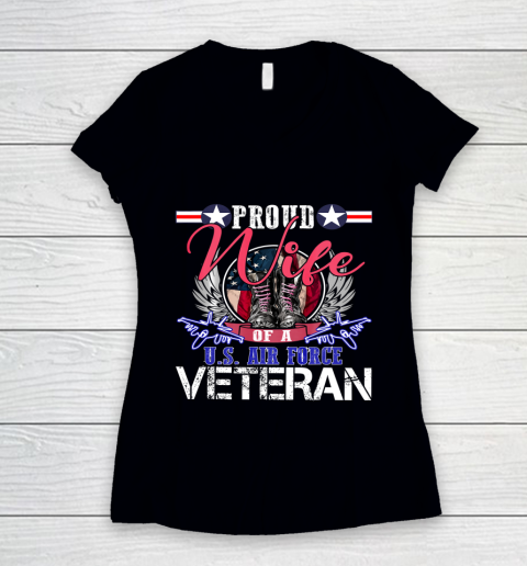 Veteran Shirt Vintage Proud Wife Of A U S Air Force Veteran Women's V-Neck T-Shirt