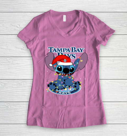 Tampa Bay Rays MLB noel stitch Baseball Christmas Women's V-Neck T-Shirt 8