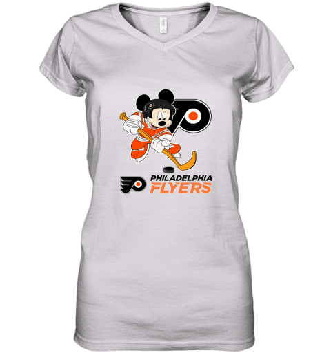NHL Hockey Mickey Mouse Team Philadelphia Flyers Women's V-Neck T-Shirt