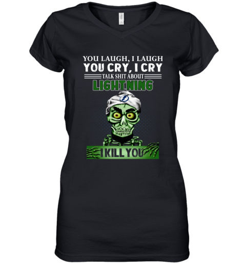 NHL Talk Shit About Tampa Bay Lightning I Kill You Achmed The Dead Terrorist Jeffrey Dunham Hockey TJMQBTsjEWJ women v neck t shirt 39 95 151514 front black