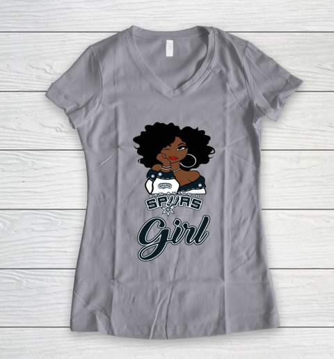 San Antonio Spurs Girl NBA Women's V-Neck T-Shirt 4