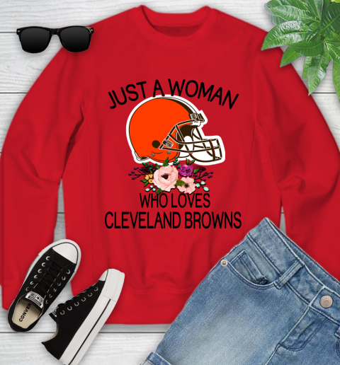 NFL Just A Woman Who Loves Cleveland Browns Football Sports Youth Sweatshirt 5