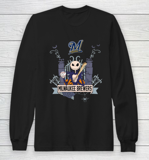 MLB Milwaukee Brewers Baseball Jack Skellington Halloween Long Sleeve T-Shirt