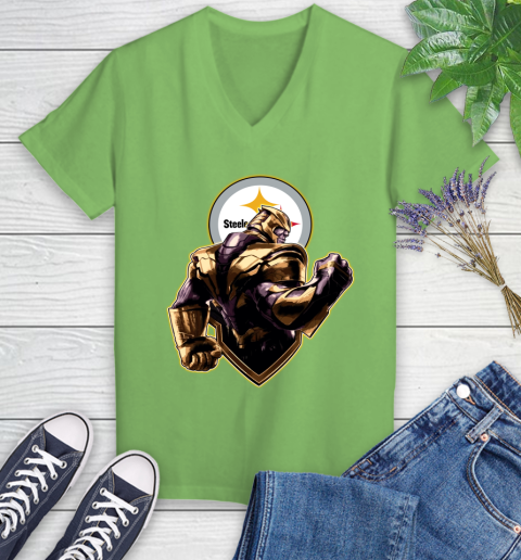 NFL Thanos Avengers Endgame Football Sports Pittsburgh Steelers Women's V-Neck T-Shirt 11