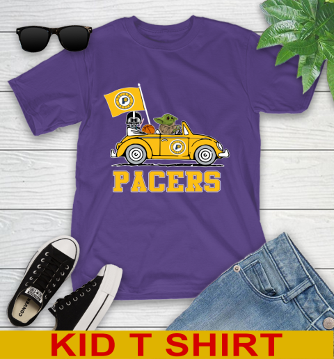NBA Basketball Indiana Pacers Darth Vader Baby Yoda Driving Star Wars Shirt Youth T-Shirt 4