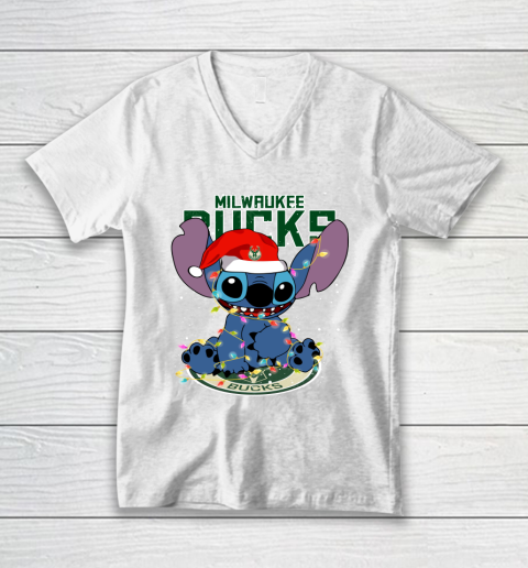 Milwaukee Bucks NBA noel stitch Basketball Christmas V-Neck T-Shirt