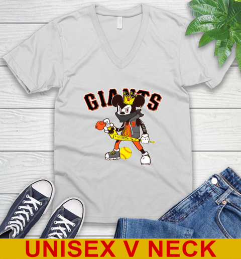 San Francisco Giants MLB Baseball Mickey Peace Sign Sports V-Neck T-Shirt