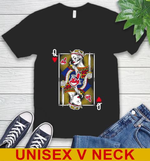 MLB Baseball Cleveland Indians The Queen Of Hearts Card Shirt V-Neck T-Shirt