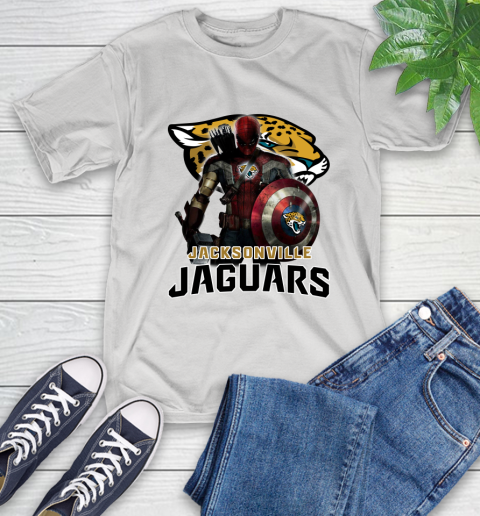 NFL Captain America Thor Spider Man Hawkeye Avengers Endgame Football Jacksonville Jaguars T-Shirt