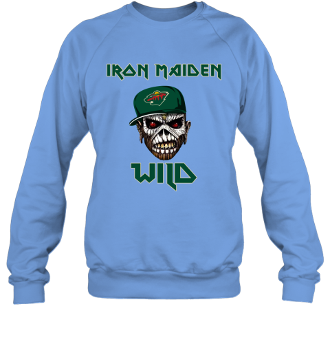 NHL Minnesota Wild Iron Maiden Rock Band Music Hockey Sports SqO3VBLYyF1 sweatshirt 35 95 151514 front carolina blue