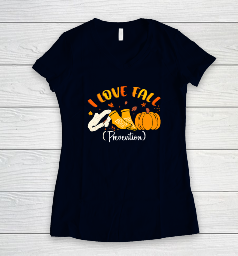 Nurse Fall I Love Fall Prevention Fall Physical Therapy Women's V-Neck T-Shirt 2