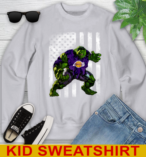 Los Angeles Lakers Hulk Marvel Avengers NBA Basketball American Flag Youth Sweatshirt 3