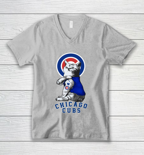 MLB Baseball My Cat Loves Chicago Cubs V-Neck T-Shirt 3