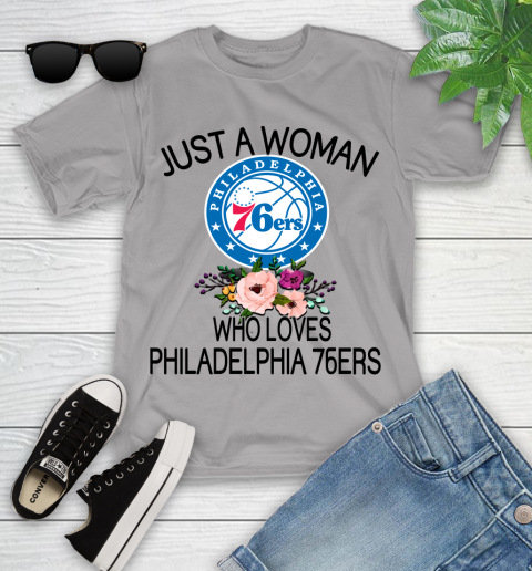 NBA Just A Woman Who Loves Philadelphia 76ers Basketball Sports Youth T-Shirt 2