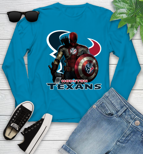 NFL Captain America Thor Spider Man Hawkeye Avengers Endgame Football Houston Texans Youth Long Sleeve 7