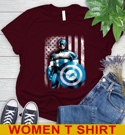 Detroit Lions NFL Football Captain America Marvel Avengers American Flag Shirt Women's T-Shirt 6