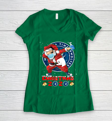 Minnesota Timberwolves Funny Santa Claus Dabbing Christmas 2020 NBA Women's V-Neck T-Shirt 3