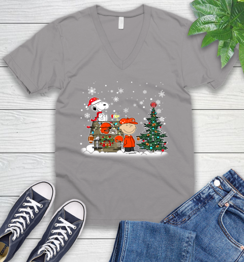 NFL Cleveland Browns Snoopy Charlie Brown Christmas Football Super Bowl Sports V-Neck T-Shirt 3
