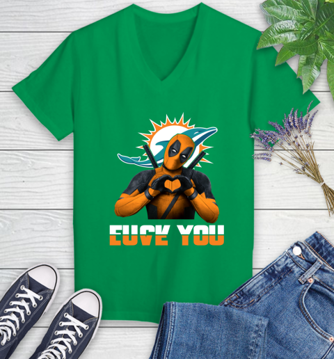 NHL Miami Dolphins Deadpool Love You Fuck You Football Sports Women's V-Neck T-Shirt 5