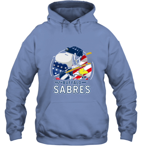 1uvx buffalo sabres ice hockey snoopy and woodstock nhl hoodie 23 front carolina blue