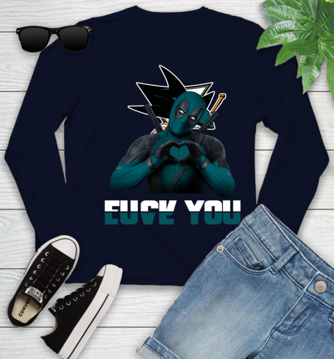 NHL San Jose Sharks Deadpool Love You Fuck You Hockey Sports Youth Long Sleeve 2