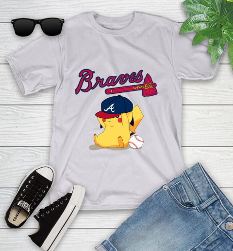 MLB Pikachu Baseball Sports Atlanta Braves Youth T-Shirt 4
