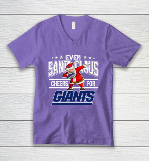 New York Giants Even Santa Claus Cheers For Christmas NFL V-Neck T-Shirt 8