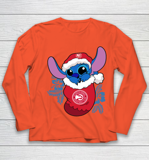 Atlanta Hawks Christmas Stitch In The Sock Funny Disney NBA Youth Long Sleeve 4