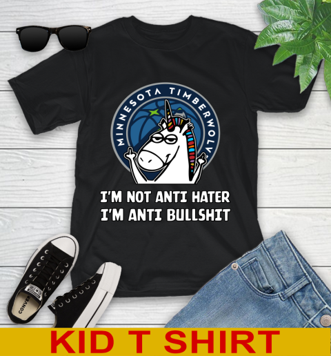 Minnesota Timberwolves NBA Basketball Unicorn I'm Not Anti Hater I'm Anti Bullshit Youth T-Shirt 2