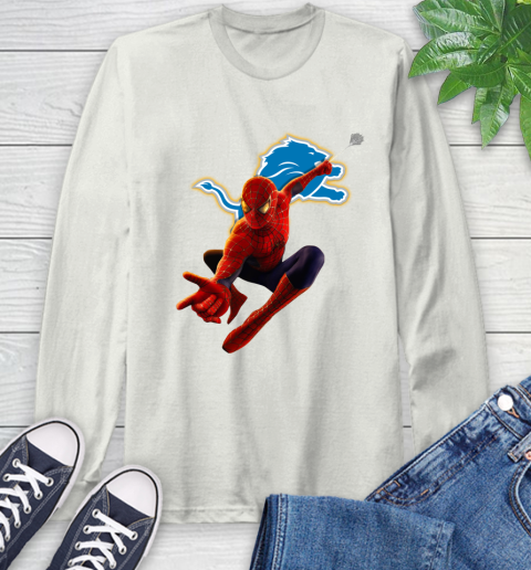 NFL Spider Man Avengers Endgame Football Detroit Lions Long Sleeve T-Shirt 12