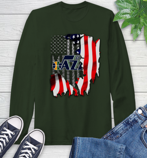Utah Jazz NBA Basketball American Flag Long Sleeve T-Shirt - Image 8