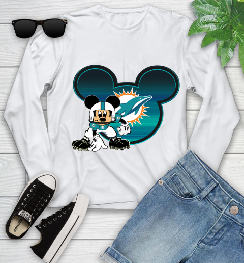 NFL Miami Dolphins Mickey Mouse Disney Football T Shirt Youth Long Sleeve