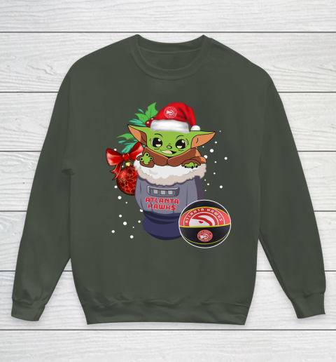 Atlanta Hawks Christmas Baby Yoda Star Wars Funny Happy NBA Youth Sweatshirt 10