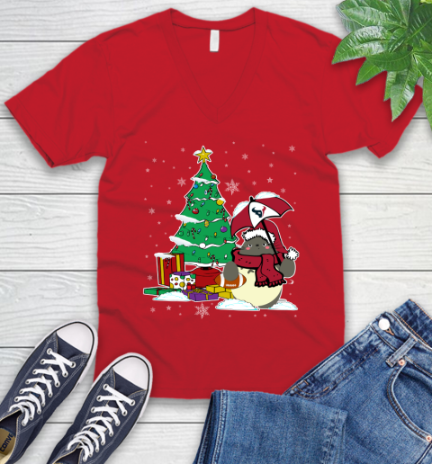 Houston Texans NFL Football Cute Tonari No Totoro Christmas Sports V-Neck T-Shirt 6