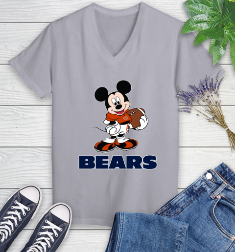 NFL Football Chicago Bears Cheerful Mickey Mouse Shirt Women's V-Neck T-Shirt 4