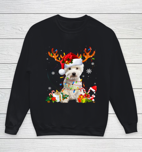 Funny Westie Christmas Tree Reindeer Christmas Lights Pajama Youth Sweatshirt