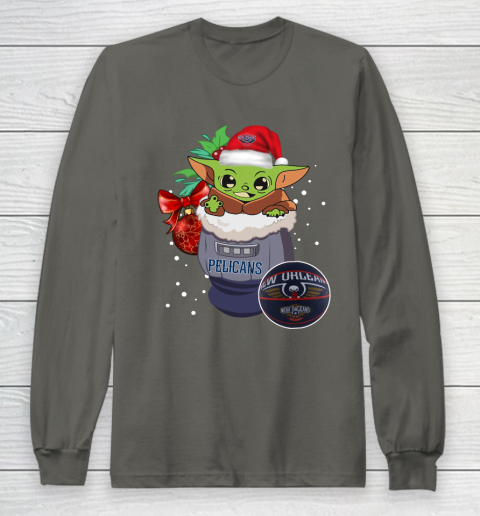 New Orleans Pelicans Christmas Baby Yoda Star Wars Funny Happy NBA Long Sleeve T-Shirt 8